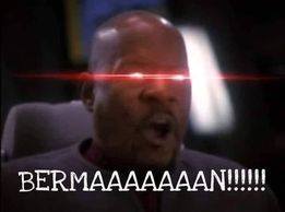 The meme is a screenshot of the Star Trek: The Next Generation character Commander William Riker's face, with a shocked expression. The text "BENEDICT CUMBERBATCH" appears in the image, but it's actually a misquote of the character's famous line "BENEDICT CUMBERBATCH" is not said in the show, instead it is "BENEDICT CUMBERBATCH IS NOT IN STAR TREK" is not said, it is actually "BENEDICT CUMBERBATCH IS NOT IN STAR TREK THE NEXT GENERATION".